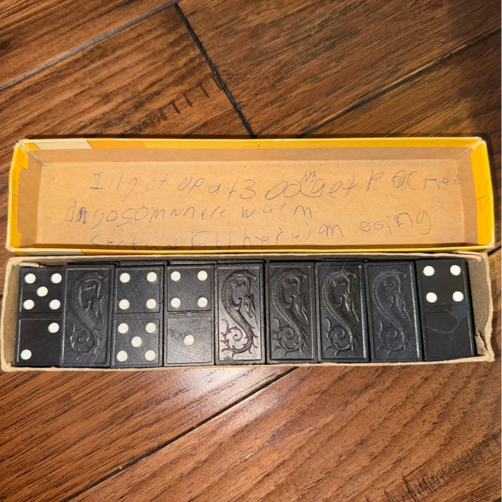 VINTAGE 1970‎ Wooden DRAGON Double Six Dominoes Milton Bradley Set Of 27